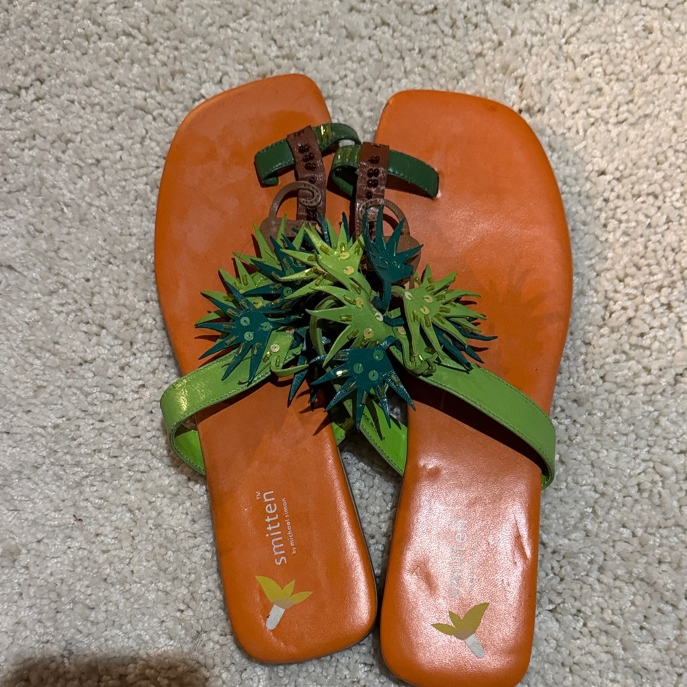 Smitten Orange and Green Tropical Sandals